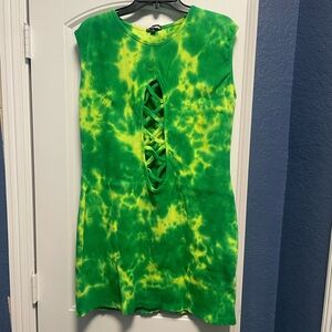 Green and Yellow Tie-Dye Dress